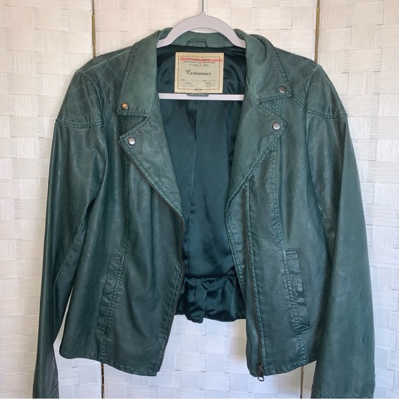 Anthropologie Fayette Vegan Leather Jacket Teal Boho Peplum Women’s Size 12 - Picture 14 of 15